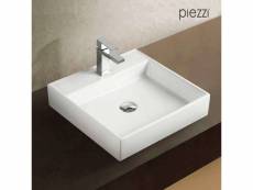 Piazza - vasque carrée à poser - design carré et elégant - céramique - robuste - résistante aux tâches et à la moisissure - entretien facile - blanc -