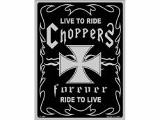"plaque live to ride chopper noir croix de malte tole biker"