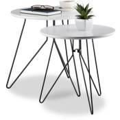 Relaxdays - Tables basses lot de 2, Tables d'appoint rondes, Tables de chevet, Pieds en métal, dim. 40 & 48 cm, blanc/noir