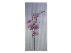Rideau de porte Bâtonnets de bambou peints, dessin branches d'orchidée rose sur fond blanc - 90 x 200 cm - Morel