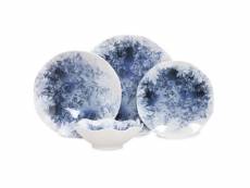 Service de table 24 pièces vada 100% porcelaine motif végétal bleu et blanc