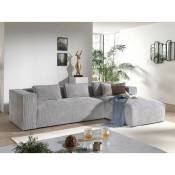 Stella - canapé d'angle - en velours côtelé - 4 places -style contemporain - droit - gris clair - Gris clair