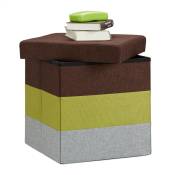Tabouret cube carré pliant coffre de rangement pliable pouf rayé tricolore HxlxP: 38 x 38 x 38 cm, coloré - Relaxdays