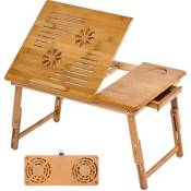 Tectake - Table de lit 55 x 35 x 26 cm, double ventilateur - tablette, table de lit pour ordinateur portable, liseuse en bambou - marron
