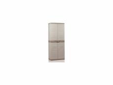 Titanium plastiken armoire haute 2 portes avec étageres 70 x 44 x 176 cm beige et taupe gamme titanium intérieur et extérieur PLA8412524024042