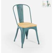Ahd Amazing Home Design - Chaise industrielle métallique vintage avec plateau en bois ancien Steel Old Wood Top Light. Couleur: Bleu