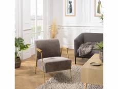 Albane - fauteuil lounge tissu taupe métal doré accoudoirs bois