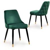 ARIELLE - Lot de 2 chaises en velours vert dossier capitonné - Vert