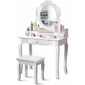 Coiffeuse Table de Maquillage avec Miroir Rond, Tiroirs