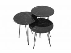 Ensemble de 3 tables gigogne storm métal et bois noir effet marbre