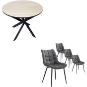 Ensemble Meubles, Lot de 4 chaises de salle à manger, Chaise tapissée, Table manger ronde, Chêne/noir, Pieds noir - Skraut Home