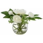 Fleur Artificielle & Vase pivoine Renoncule 30cm Blanc
