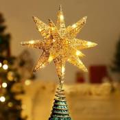 Galozzoit - Cime d'arbre de Noël, Cime d'arbre de Noël scintillante Illuminée Étoile géométrique 3D scintillante Cime d'arbre de Noël Décoration de