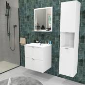 Le Quai Des Affaires - Meuble sous vasque malaga 60 cm + vasque + miroir + colonne / Blanc/ - Blanc