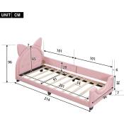L&h-cfcahl - 90 x 200 Lit simple, lit d'enfant, forme d'oreilles en carton, avec sommier à lattes en bois et dossier, rose