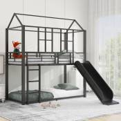 Lit à cadre en fer 90x200cm, lit superposé pour enfants en forme de maison, lits superposés avec escalier coulissant,lit superposé familial stable et