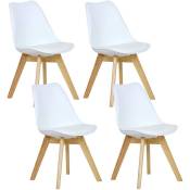 Lot de 4 Chaises de salle à manger. Pied en bois. Assise en Similicuir. Style nordique. Blanc - Woltu