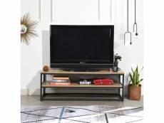 Meuble tv scandinave rangement 2 étagères bois beige