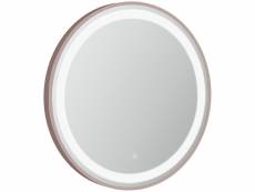 Miroir salle de bain lumineux led 48 w - dim. Ø 60 x 4h cm - interrupteur tactile, luminosité réglable - alu. Coloris or rose