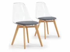 Pack 2 chaises salle à manger transparentes bruno, coussin, 54 cm x 49 cm x 84 cm I20033