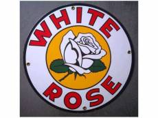 "plaque emaillée white rose gasoline fleur ronde deco garage tole email pub metal"
