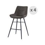 QUEENS - Chaises de bar industrielle microfibre vintage marron foncé pieds métal noir (x4) - Marron