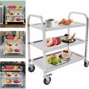 Senderpick - Chariot de service, 3 étagères, acier inoxydable, 75 x 40 x 83,5 cm, chariot de cuisine, chariot de rangement à 4 roues pour cuisines et