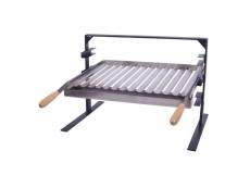 Support barbecue avec grille et récupérateur de graisse en inox coloris gris - 50x 41 x 42 cm