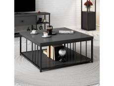 Table basse carrée olliana 90x90cm bois anthracite et métal noir