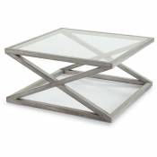 Table basse carrée verre et bois massif gris voilé