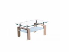 Table basse design en verre et bois chêne clair madère