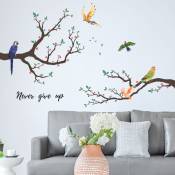 Un lot de Stickers muraux branches oiseaux mots inspirants Autocollants muraux pour salon bureau chambre Décoration murale De La Maison