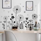 Un lot de stickers muraux pissenlits fleurs Sticker Plante Naturel Sticker Mural pour Salon Décoration Murale - black