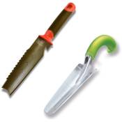 Venteo - Couteau de sol à main + Transplantoir ergonomique - Outils multifonctions pour votre jardin - Jardinage - Coupe-racine - Multicouleur