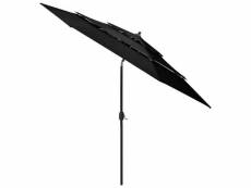Vidaxl parasol à 3 niveaux avec mât en aluminium noir 3 m