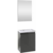 Allibert - Ensemble meuble lave-mains avec miroir porto pack - gris foncé brillant - L40 x H51 x P25 cm - Gris Foncé