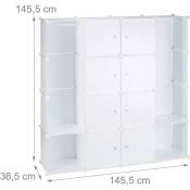 Armoire de rangement en plastique meuble penderie étagère avec portes et tringle 145 cm blanc - Blanc