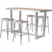 AXI - James Mange debout table haute avec 4 tabourets Aluminium, aspet Bois Table Haute et Bar avec Tabouret de bar - 5-pièces bar pour l'extérieur /
