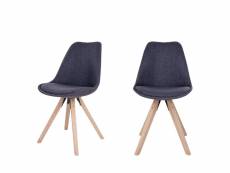 Bergen - lot de 2 chaises en tissu et pieds en bois naturel - couleur - gris foncé