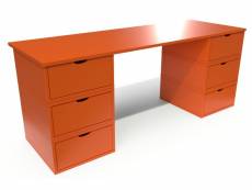 Bureau long en bois 6 tiroirs cube orange BUR6T-O