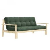 Canapé convertible futon unwind pin naturel coloris vert olive 130 x 190 cm. - vert