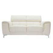 Canapé design avec têtières ajustables 2 places cuir blanc cassé et acier chromé nevada - Blanc