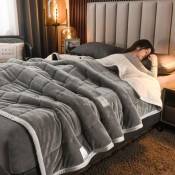 Couvertures chaudes en molleton de corail gris clair pour le lit, 3 couches épaisses en flanelle, couettes douces et confortables,