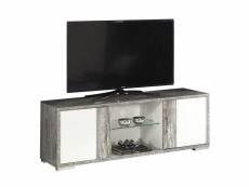 Denys - meuble tv 2 portes laqué blanc et effet bois