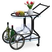 Desserte de cuisine, chariot avec 2 étages, hlp : 76 x 46 x 82 cm, verre et fer, chariot sur roues, noir - Relaxdays