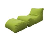 Dmora - Chaise longue de salon moderne, Made in Italy, Fauteuil avec repose-pieds en nylon, Pouf rembourré pour chambre, 120x80h60 cm, Couleur verte,