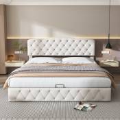 Dolinhome - Lit double rembourré 180x200cm avec rangement et tête de lit, blanc