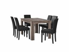 [en.casa] table à manger en chêne ancien avec 6 chaises noir cuir-synthétique rembourré 140x90