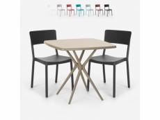 Ensemble 2 chaises et 1 table carrée beige 70x70cm