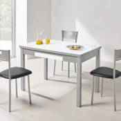 Fanmuebles - Table de cuisine avec tiroir, extensible en verre optique blanc Dimensions : 90 x 50 cm